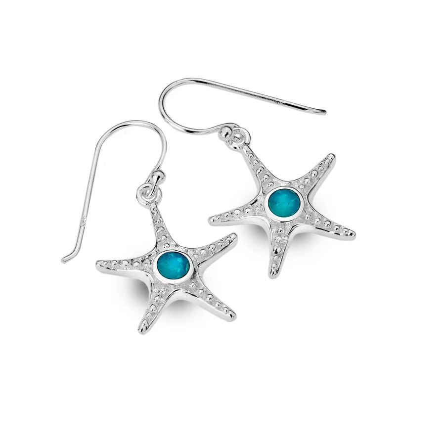 Silver Earrings - Drop - Turquoise Starfish