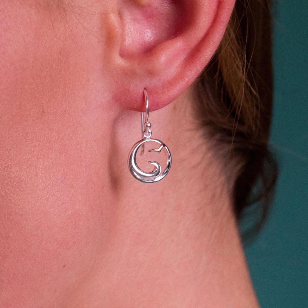 Sterling Silver Earrings - Drops - Circular Wave with Seagull Model
