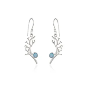 Sterling Silver Earrings - Drops - Seaweed and Blue Ocean Opal