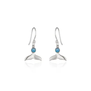 Sterling Silver Earrings - Drops - Whale Tail with Ocean Blue Opal