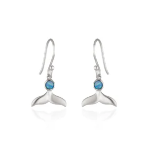 Sterling Silver Earrings - Drops - Whale Tail with Ocean Blue Opal Close Up