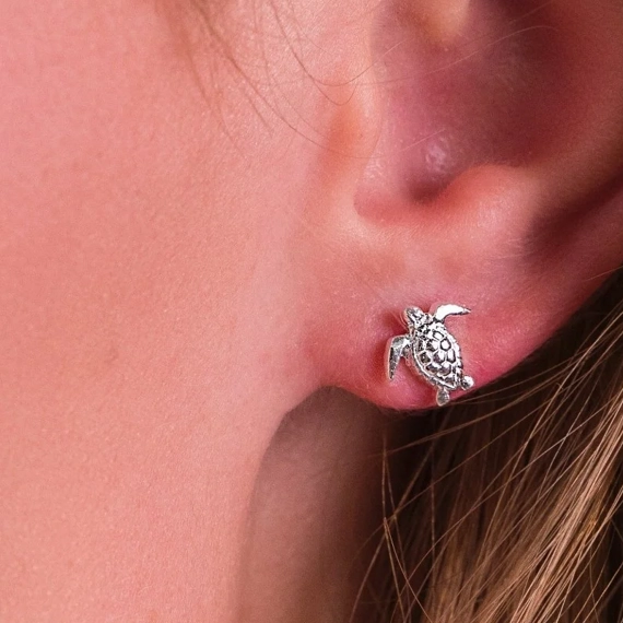 Silver Earrings - Studs - Baby Turtle Model