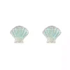 Silver Earrings - Studs - Blue Enamel Seashell