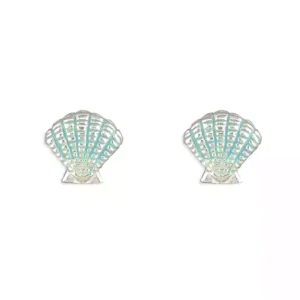 Silver Earrings - Studs - Blue Enamel Seashell