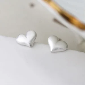 Silver Earrings - Studs - Brushed Puff Heart - Lifestyle