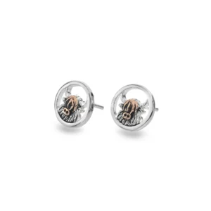 Silver Earrings - Studs - Circle Highland Cow