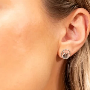 Silver Earrings - Studs - Circle Highland Cow Model
