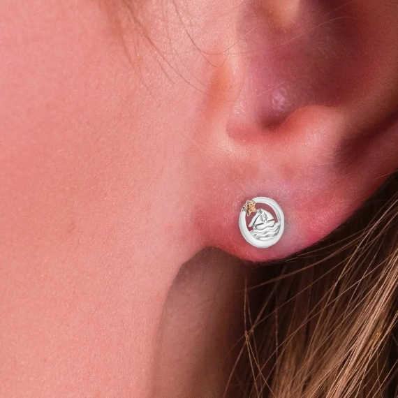 Silver Earrings - Studs - Circle Sailaway Theme Model