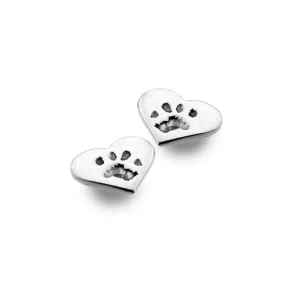 Silver Earrings - Studs - Dog Paw Print Heart