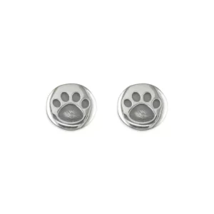 Silver Earrings - Studs - Dog Paw Print Round