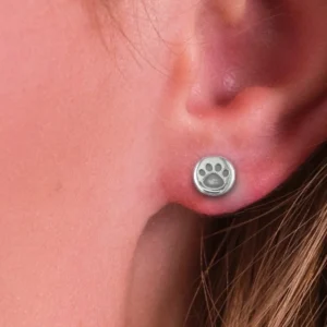 Alternative view of Sterling Silver Round Dog Paw Print Stud Earrings