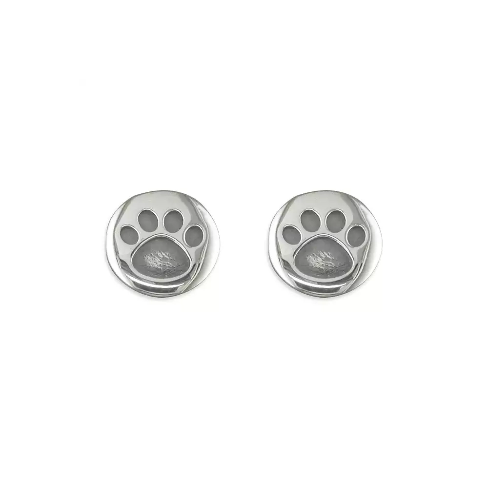Silver Earrings - Studs - Dog Paw Print Round