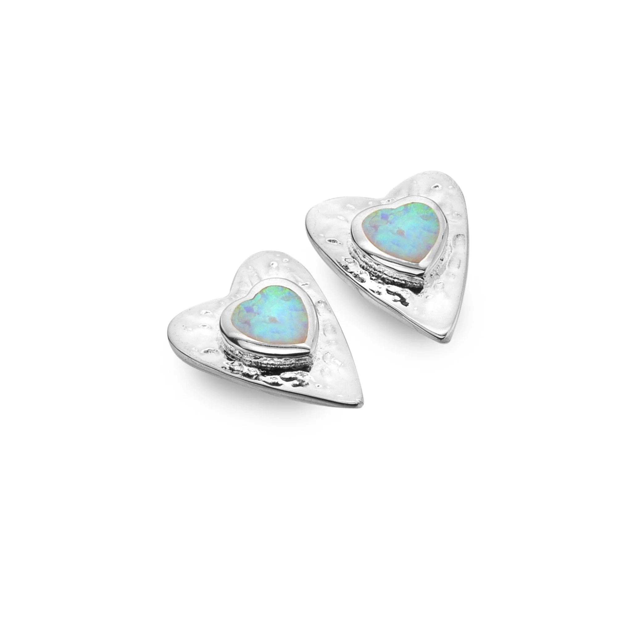 Silver Earrings - Studs - Forever Opalite Heart