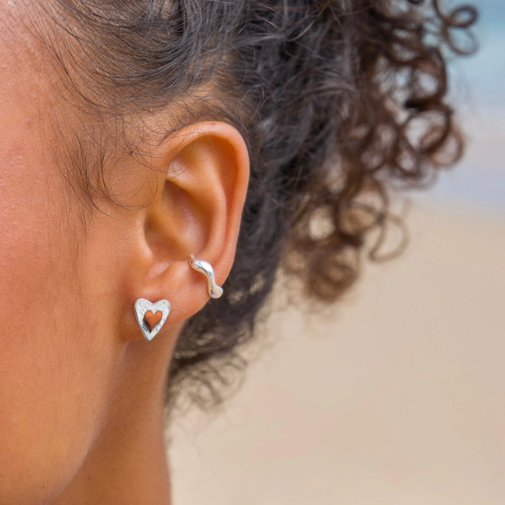 Silver Earrings - Studs - Forever Rose Gold Heart Model