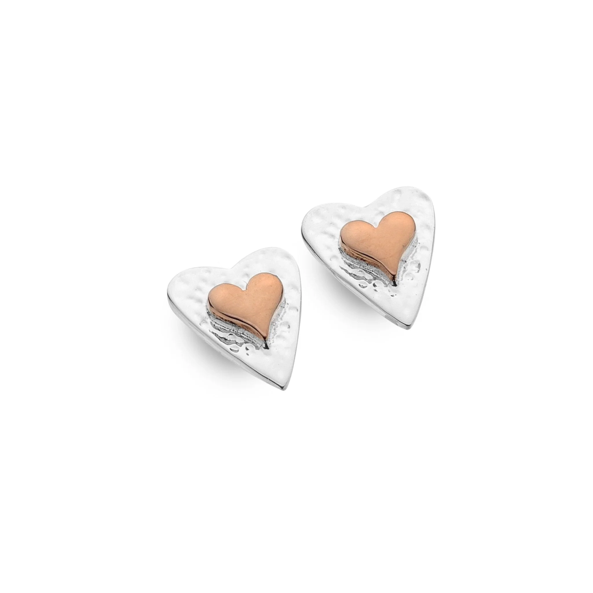 Silver Earrings - Studs - Forever Rose Gold Heart