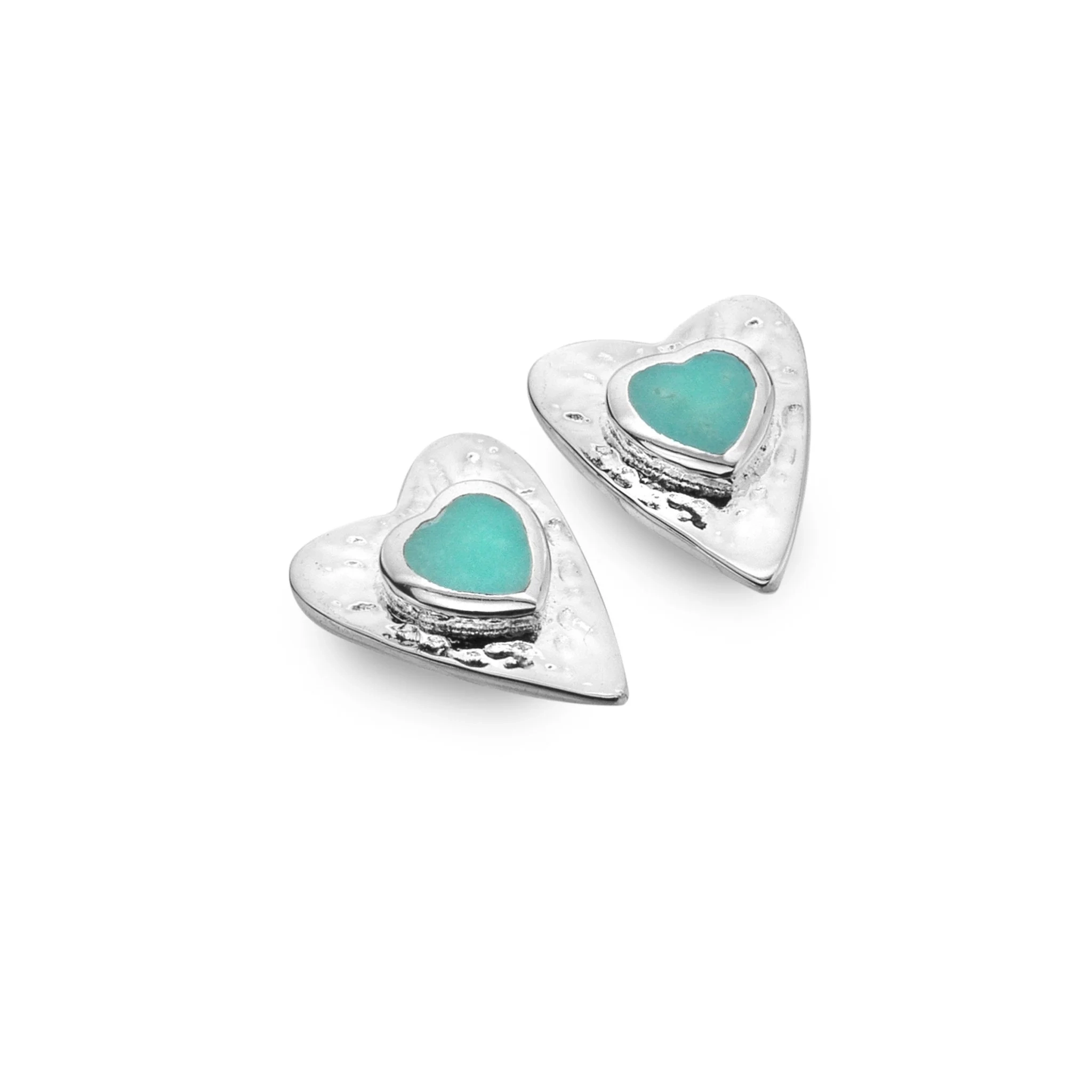 Silver Earrings - Studs - Forever Turquoise Heart