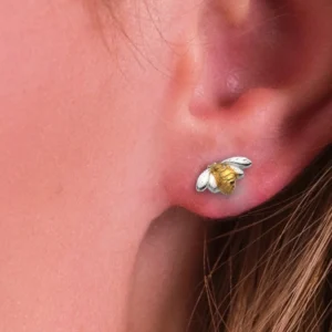 Silver Earrings - Studs - Golden Bumble Bee Model