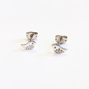 Silver Earrings - Studs - Little Bird Close up