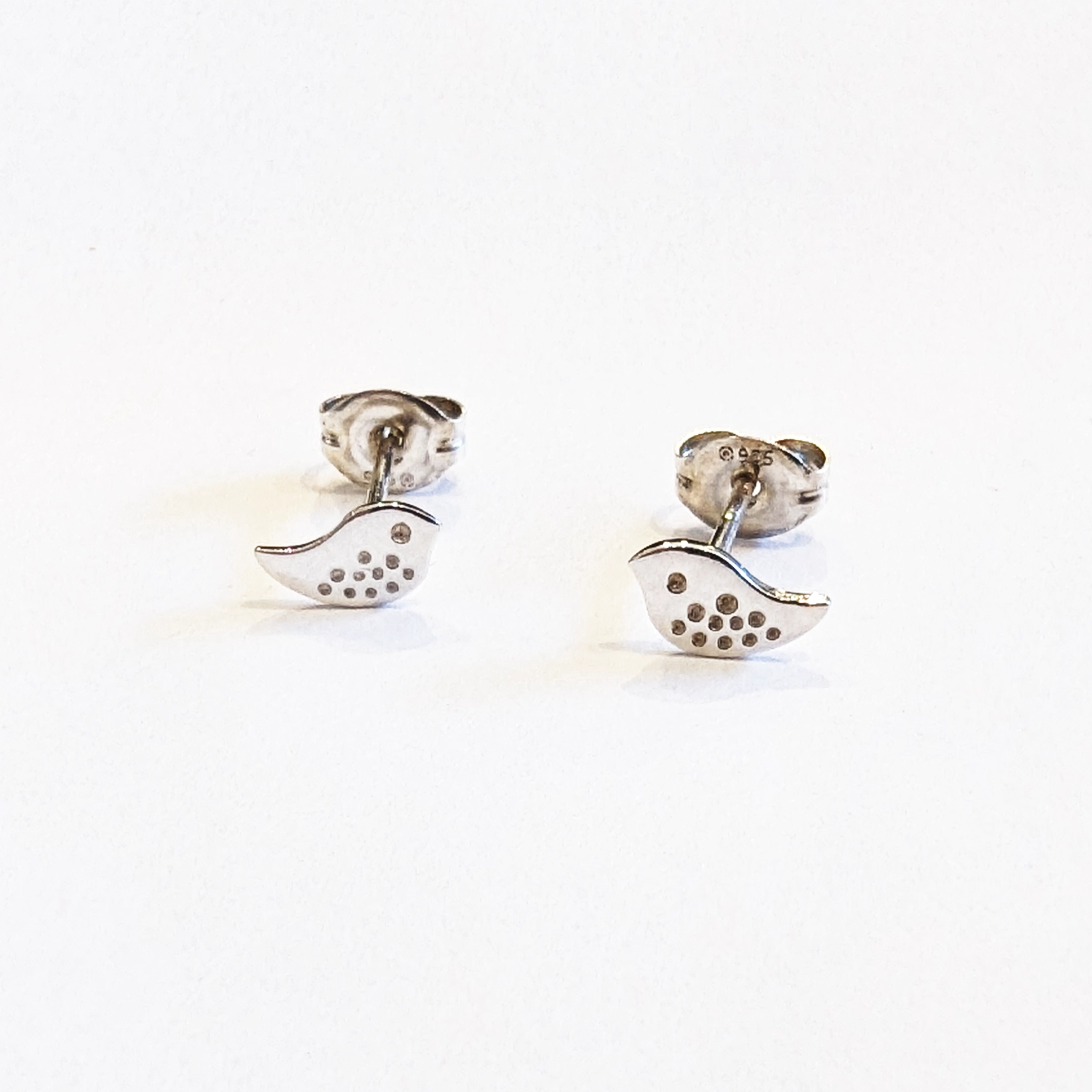 Silver Earrings - Studs - Little Bird Close up