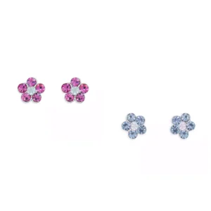 Silver Earrings - Studs - Mixed Crystal Flowers