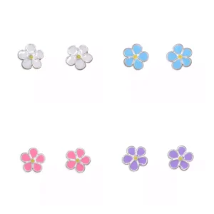 Silver Earrings - Studs - Mixed Enamel Flowers