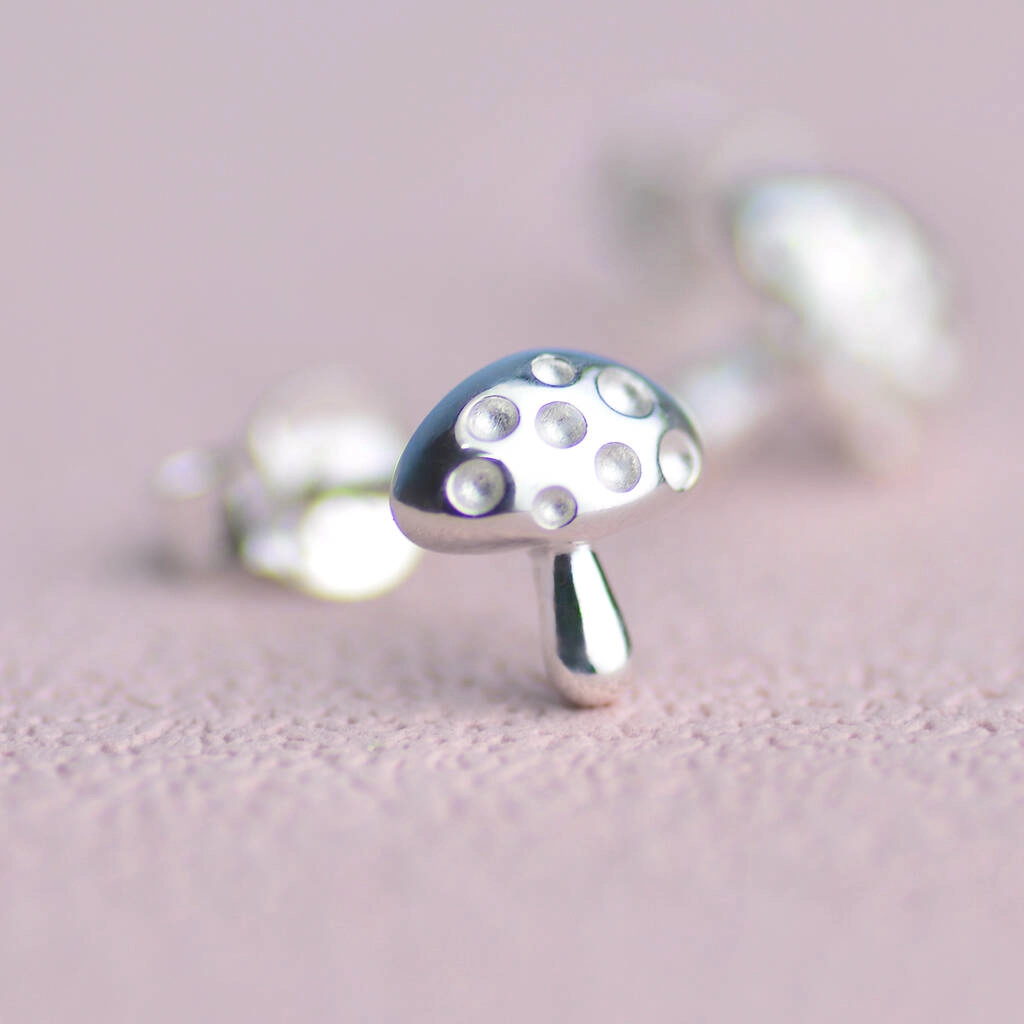 Silver Earrings - Studs - Toadstool Close up
