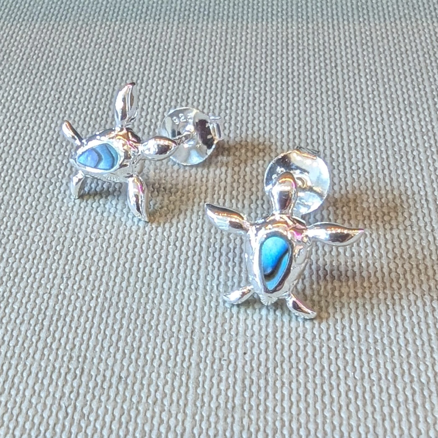 Sterling Silver Earrings - Studs - Paua Shell Turtle Close Up