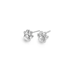 Silver Earrings - Studs - Hammered Paw Print