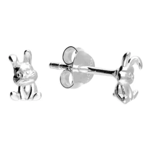 Silver Earrings - Studs - Small Bunny Rabbit Close up
