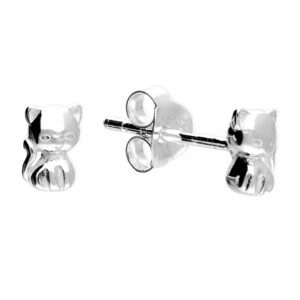 Silver Earrings - Studs - Small Cat Kitten Close up