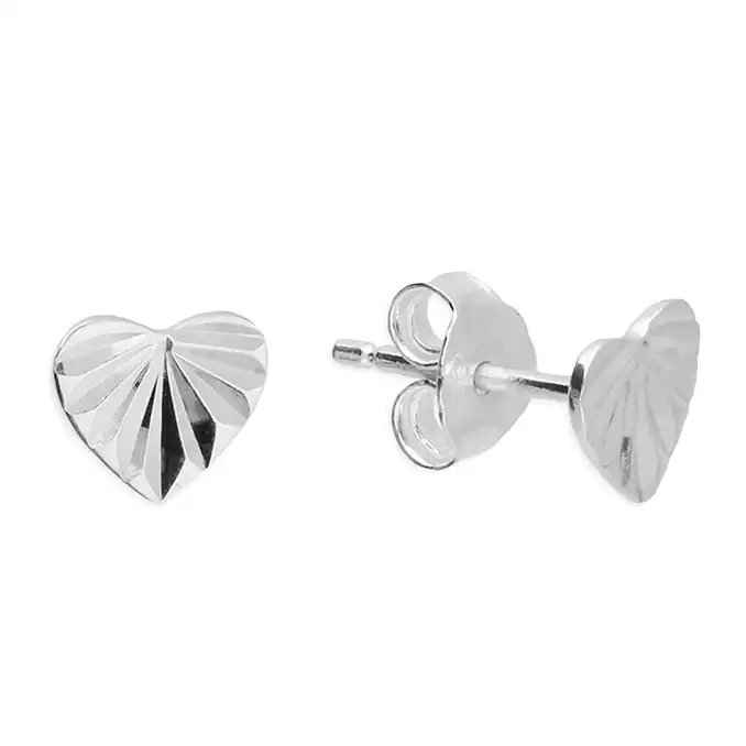 Silver Earrings - Studs - Small Diamond Cut Heart