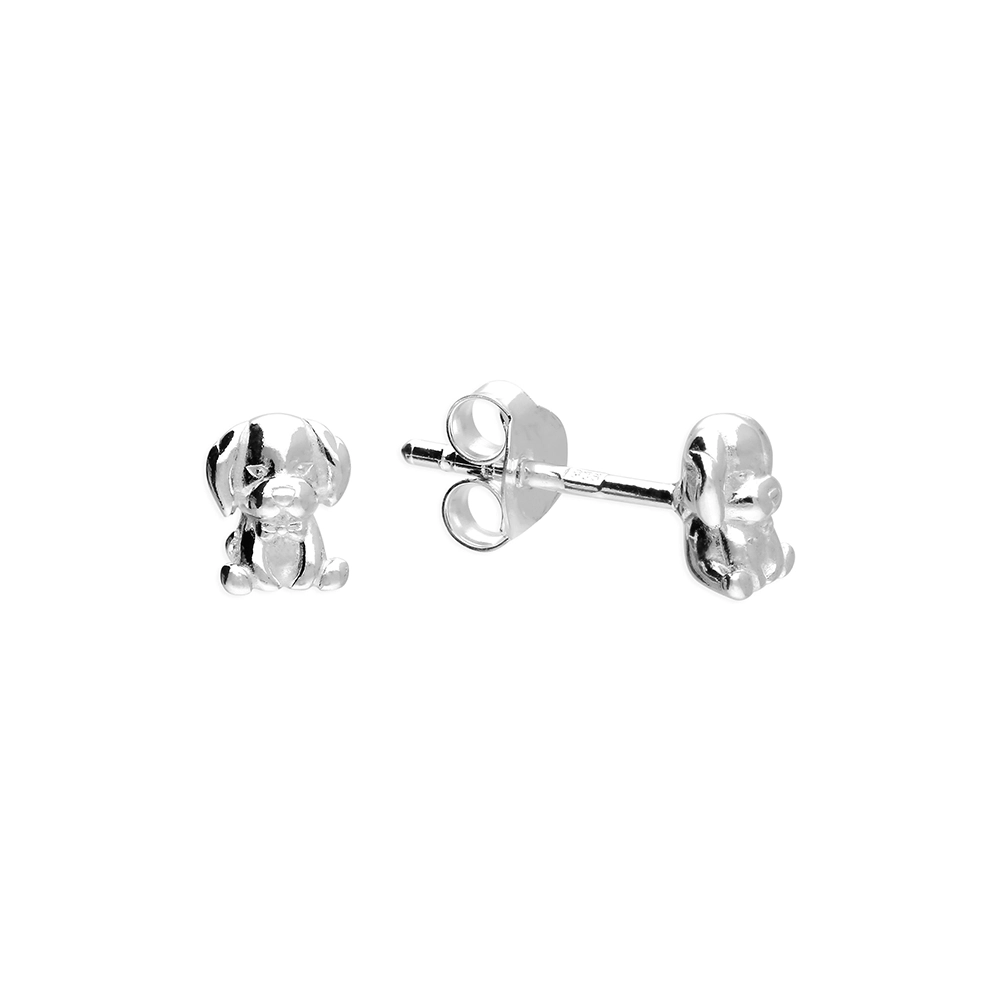 Silver Earrings - Studs - Small Dog Puppy