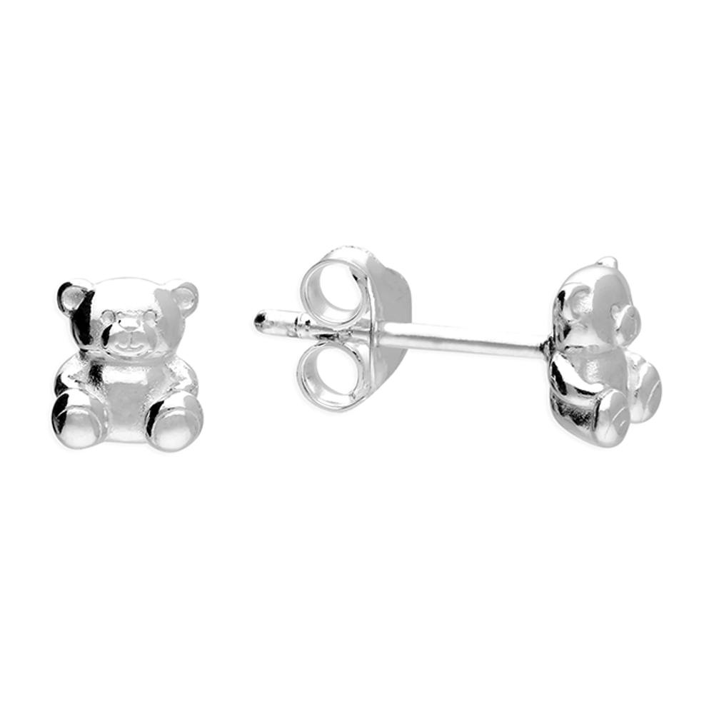 Silver Earrings - Studs - Small Teddy Bear Close up