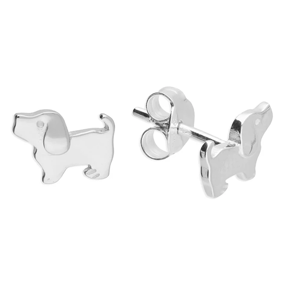 Silver Earrings - Studs - Standing Dog Close up