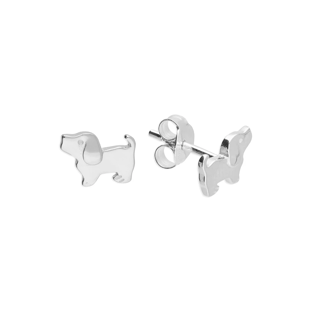 Silver Earrings - Studs - Standing Dog