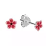 Silver Earrings - Studs - Tiny Pink Enamel Flowers