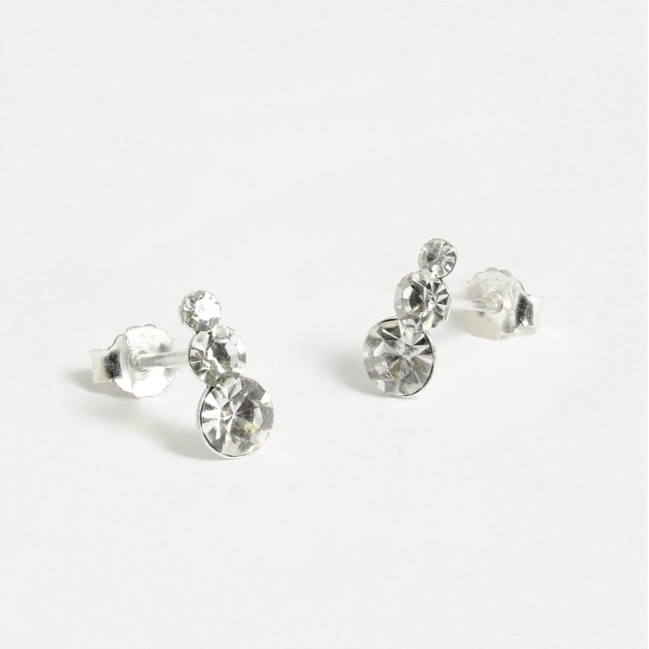 Silver Earrings - Studs - Triple Crystal 2