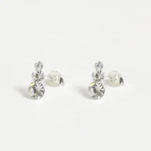 Silver Earrings - Studs - Triple Crystal