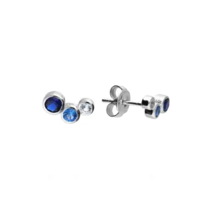 Silver Earrings - Studs - Triple Blues Cubic Zirconia - H2314B