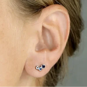Silver Earrings - Studs - Triple Blues Cubic Zirconia - H2314B Model