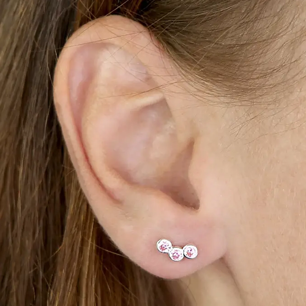 Silver Earrings - Studs - Triple Pink Cubic Zirconia - H4655P Model