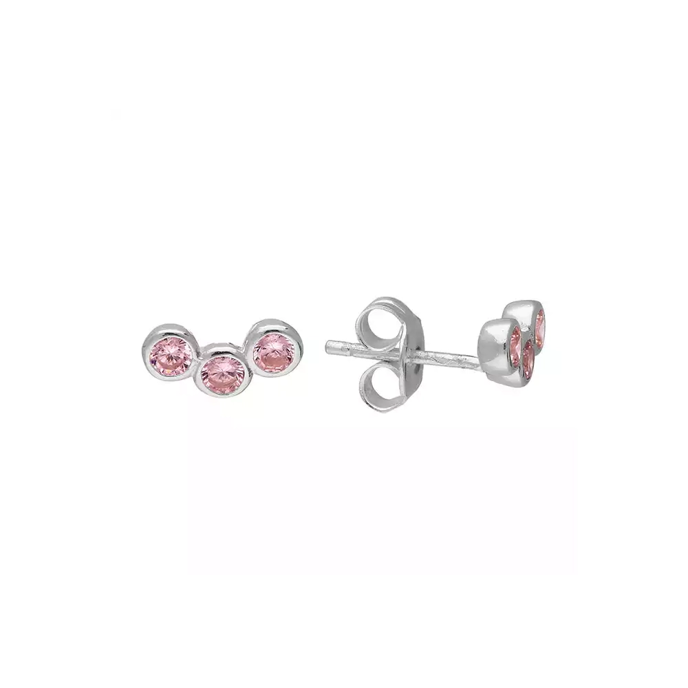 Silver Earrings - Studs - Triple Pink Cubic Zirconia - H4655P