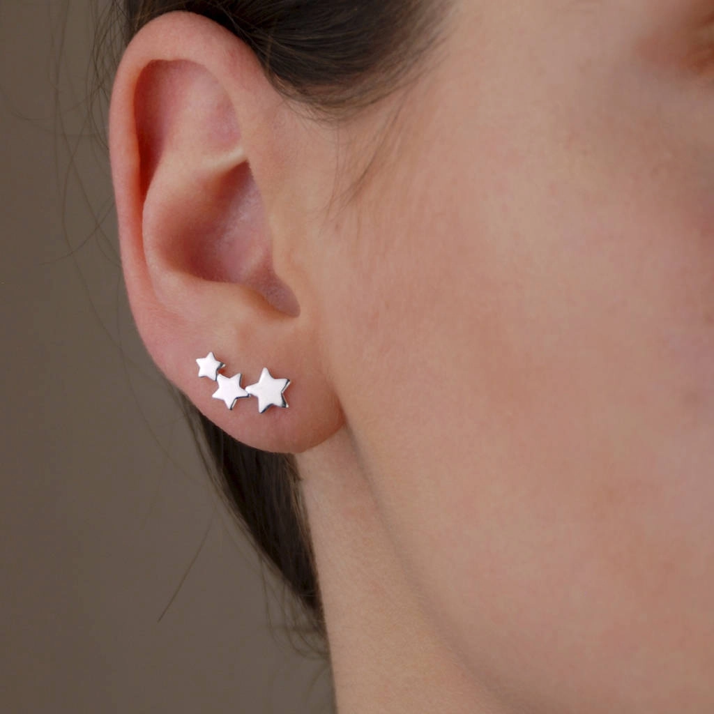 Silver Earrings Stud - Triple Star Climbers SB0505 Model