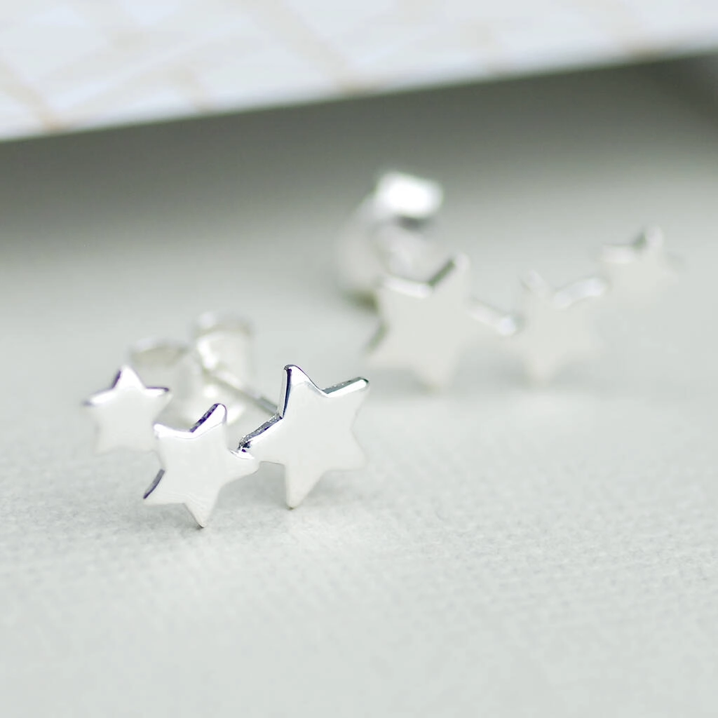 Silver Earrings Stud - Triple Star Climbers SB0505