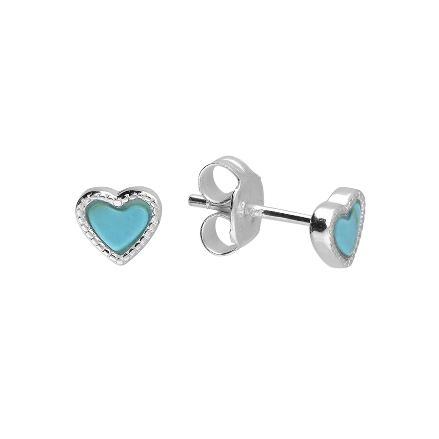 Silver Earrings - Studs - Turquoise Hearts - H5805S