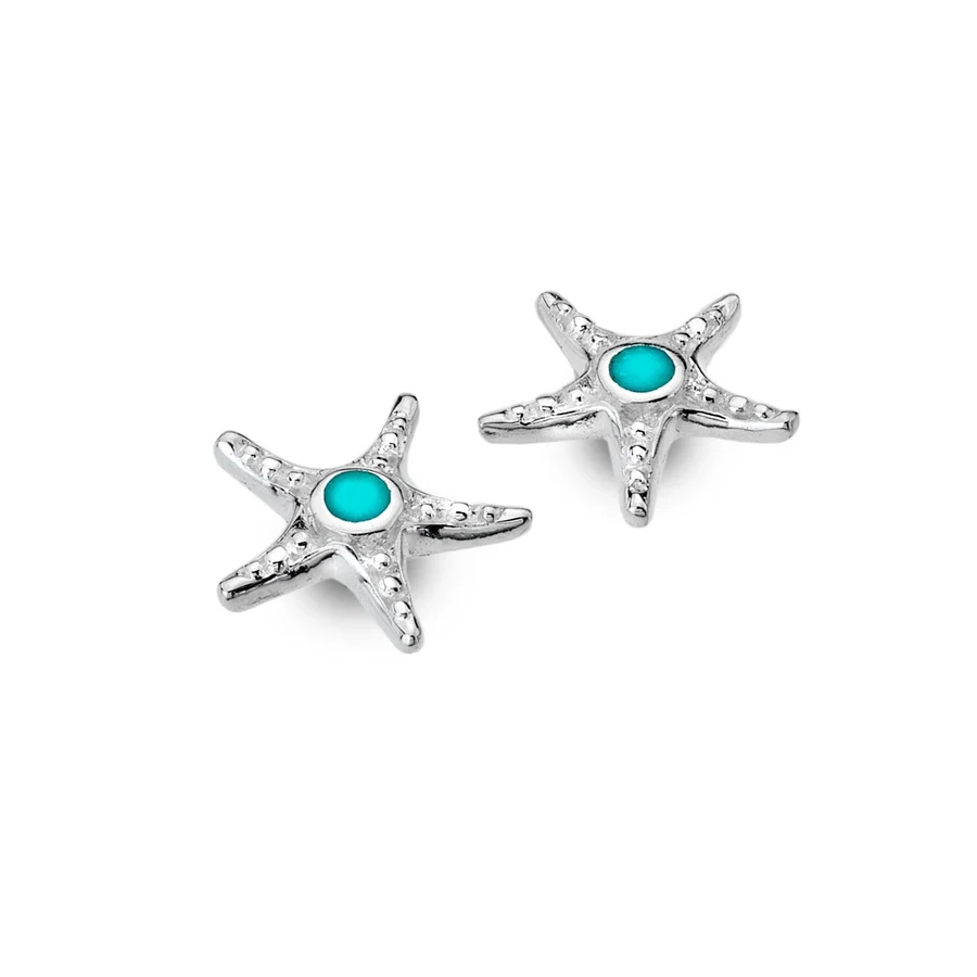 Silver Earrings - Studs - Turquoise Starfish