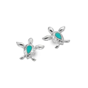 Sterling Silver Earrings - Studs - Turquoise Turtle