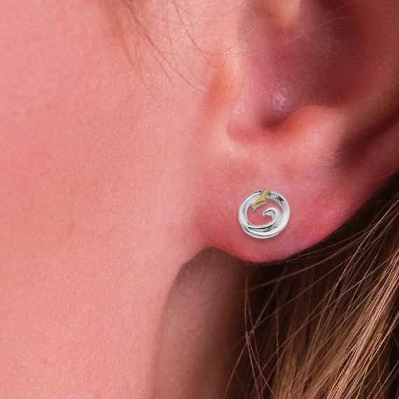 Sterling Silver Earrings - Studs - Circular Wave with Seagull Model