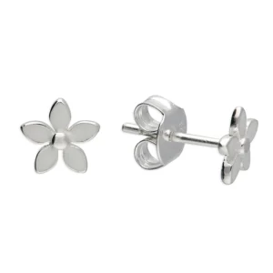 Sterling Silver Earrings - Studs - Enamelled Flowers - White