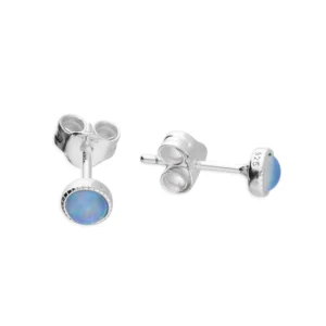 Silver Earrings - Studs - Small Rub Over Ocean Blue Opal H3559